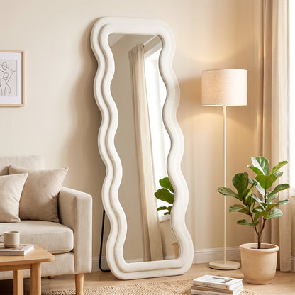 Full Length Mirror, 160 x 60 cm Velvet Wall Standing Mirror, Cream