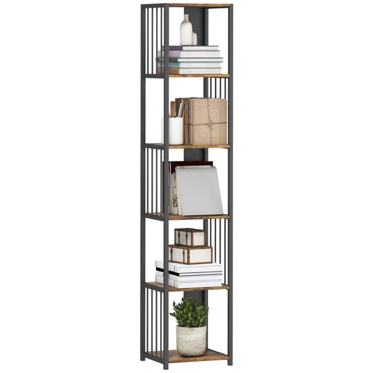 5-Tier Bookshelf, Freestanding Display Storage Unit, Rustic Brown
