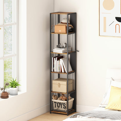 5-Tier Bookshelf, Freestanding Display Storage Unit, Rustic Brown