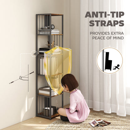 5-Tier Bookshelf, Freestanding Display Storage Unit, Rustic Brown