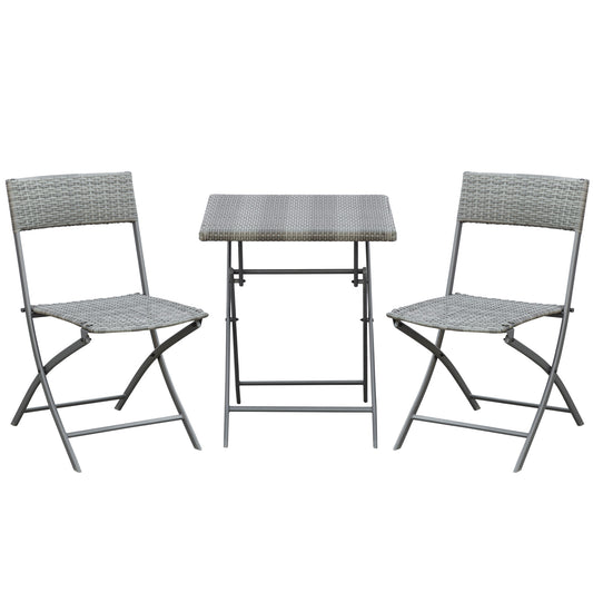 3PC Bistro Set Rattan Furniture Garden Folding Chair Table Grey