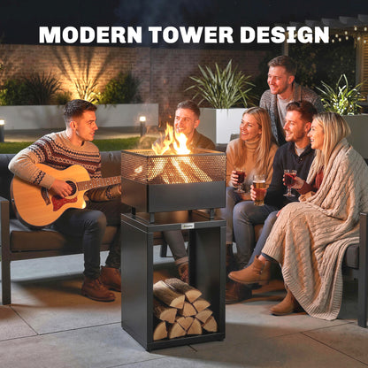 Outdoor Fire Pit with Wood Storage 87 cm Black
