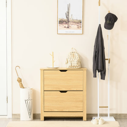 12-Shoe Storage Cabinet 4 Shelves 2 Drawers Tabletop 4 Legs Modern Brown