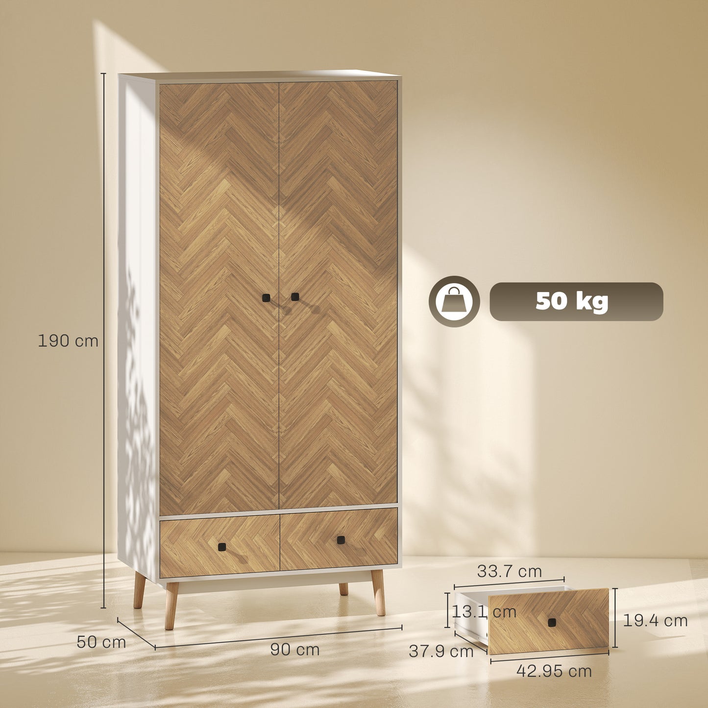 Cabinet Wood-Effect Sticker Surface with 2 Storage Shelves, White