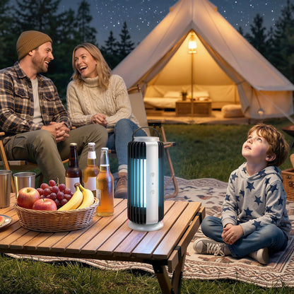 Electric Fly Zapper Indoor, Fly Killer with Fan, 365nm LED Light, Auto On/Off Light Sensor, 8 W Plug-in Bug Zapper Insect Mosquito Killer with Handle, Hanging/Freestanding for Home