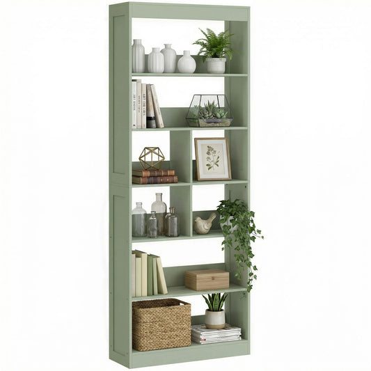 Bookcase, 6-Tier Bookshelf with 4 Open Storage Shelves, 4 Cubes, 68 x 24 x 180 cm Tall Display Shelf with Anti-Tipping Design for Living Room, Bedroom, Study, Green