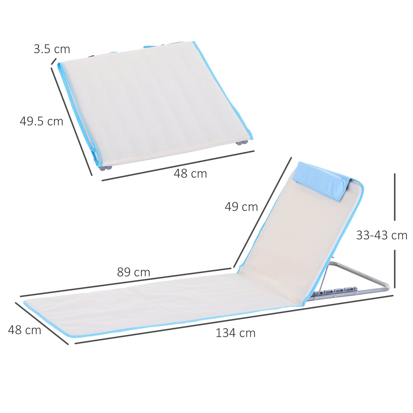 2 Pieces Outdoor Beach Mat, Reclining Chair Set w/ Pillow Cream