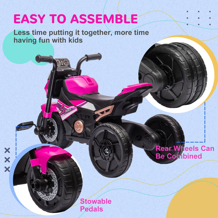 AIYAPLAY Motorcycle Design 3 in 1 Toddler Trike, Sliding Car, Balance Bike with Headlight, Music, Horn, Pink