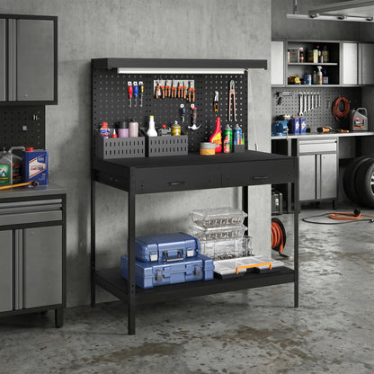110 cm Workbench with Pegboard and LED Light, 272 kg Load Capacity