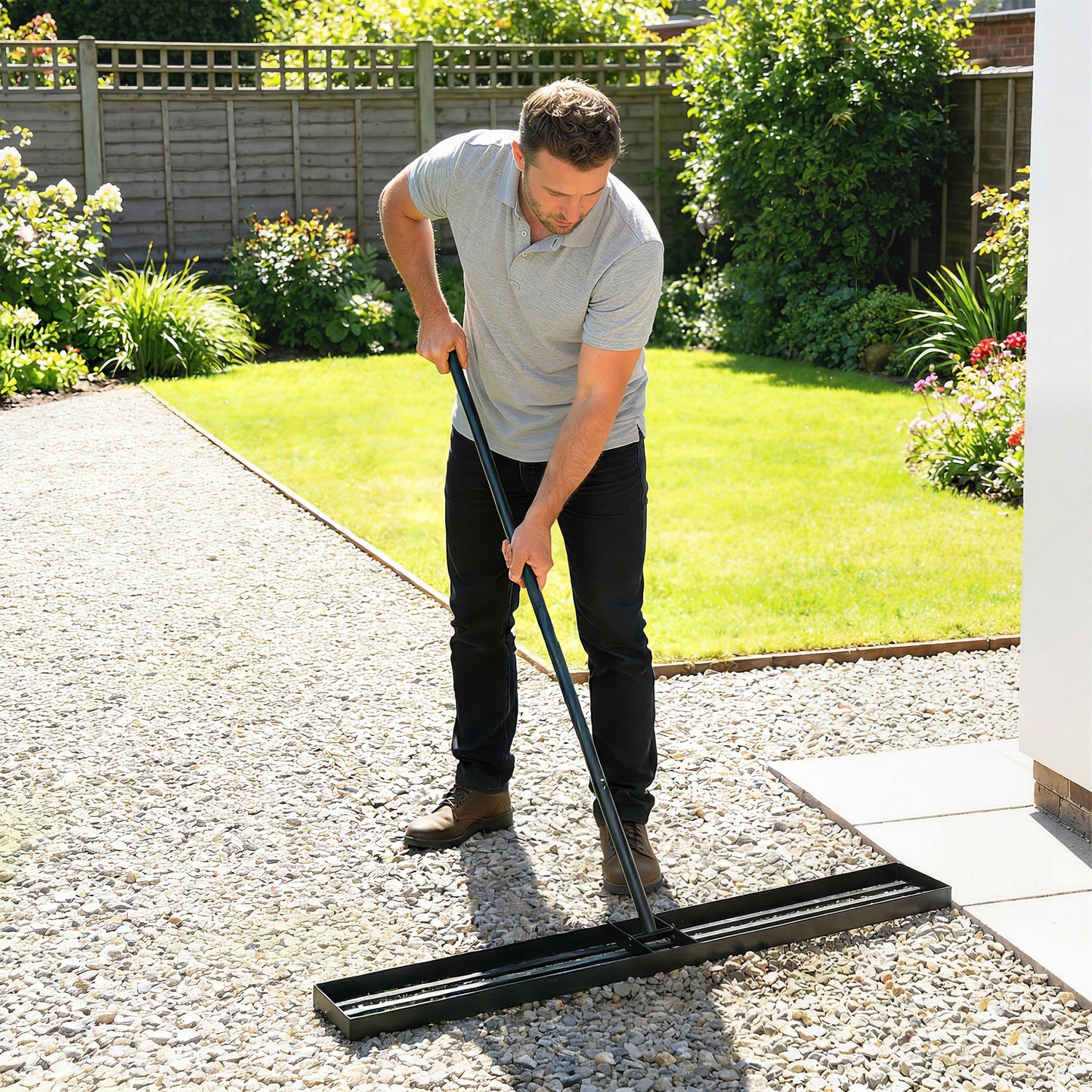 113 x 26 cm Lawn Levelling Rake with 169 cm Handle