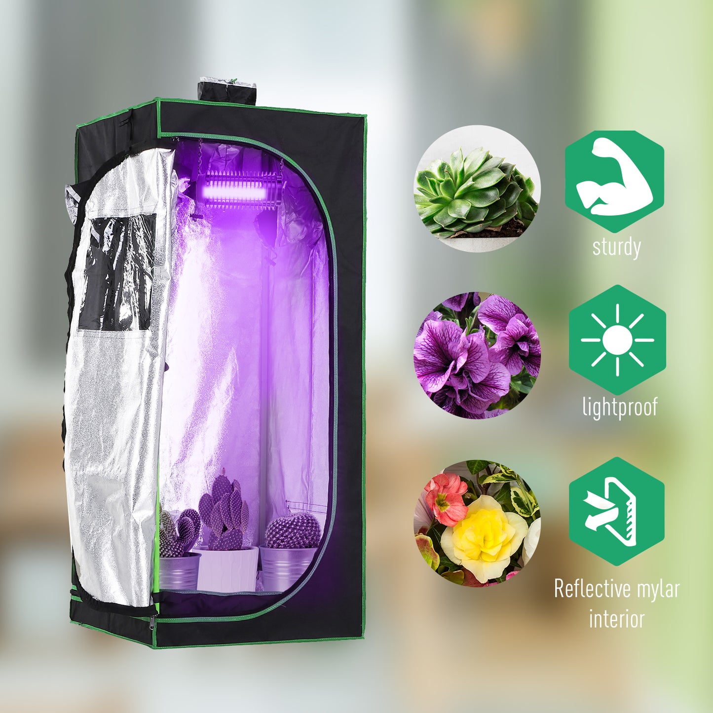 Mylar Hydroponic Grow Tent w/ Floor Tray for Indoor Plant 60x60x140cm