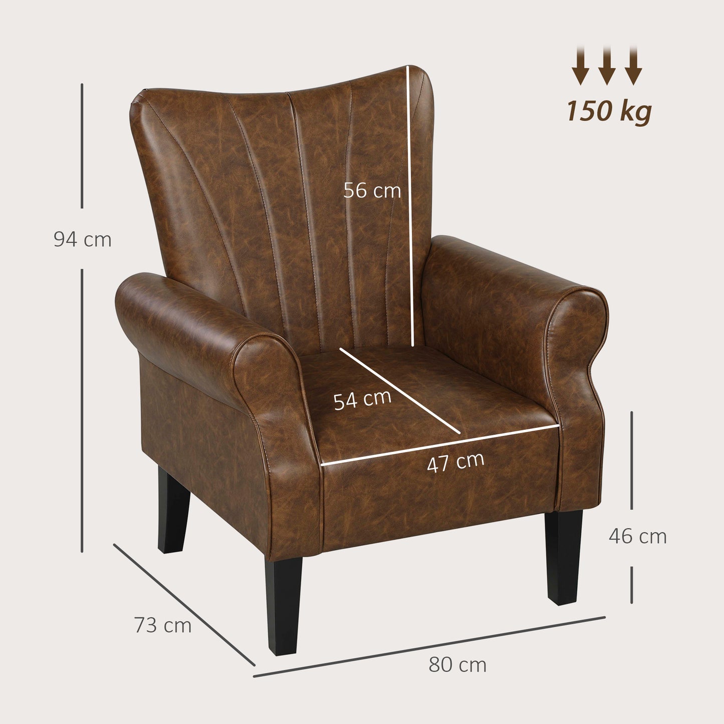 Upholstered Modern Accent Chair,  Armchair with Wood Legs, Brown