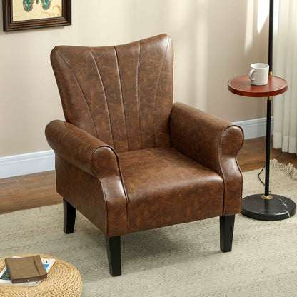 Upholstered Modern Accent Chair,  Armchair with Wood Legs, Brown