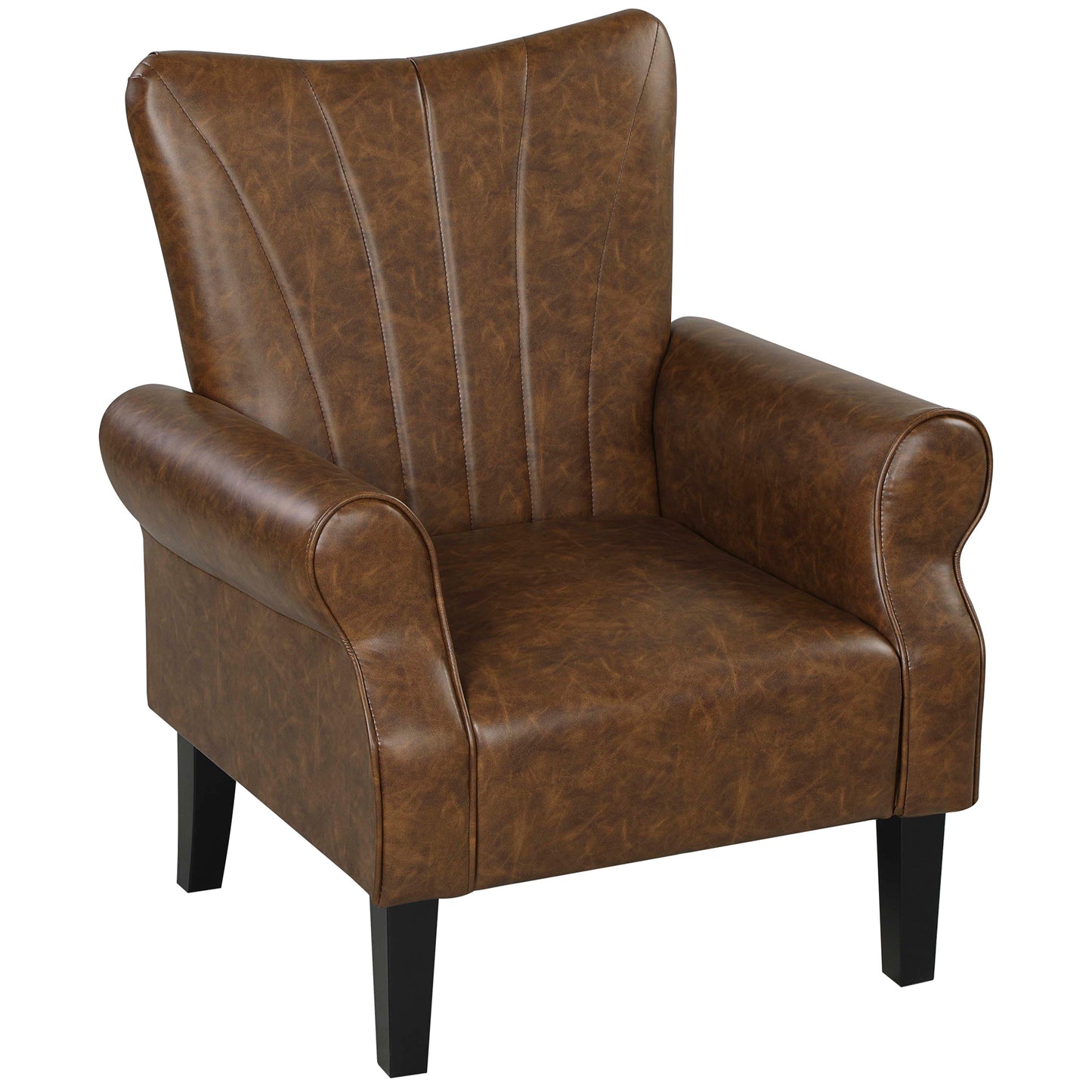 Upholstered Modern Accent Chair,  Armchair with Wood Legs, Brown