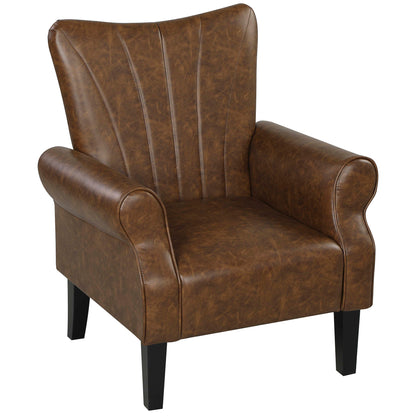 Upholstered Modern Accent Chair,  Armchair with Wood Legs, Brown