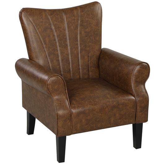 Upholstered Modern Accent Chair,  Armchair with Wood Legs, Brown