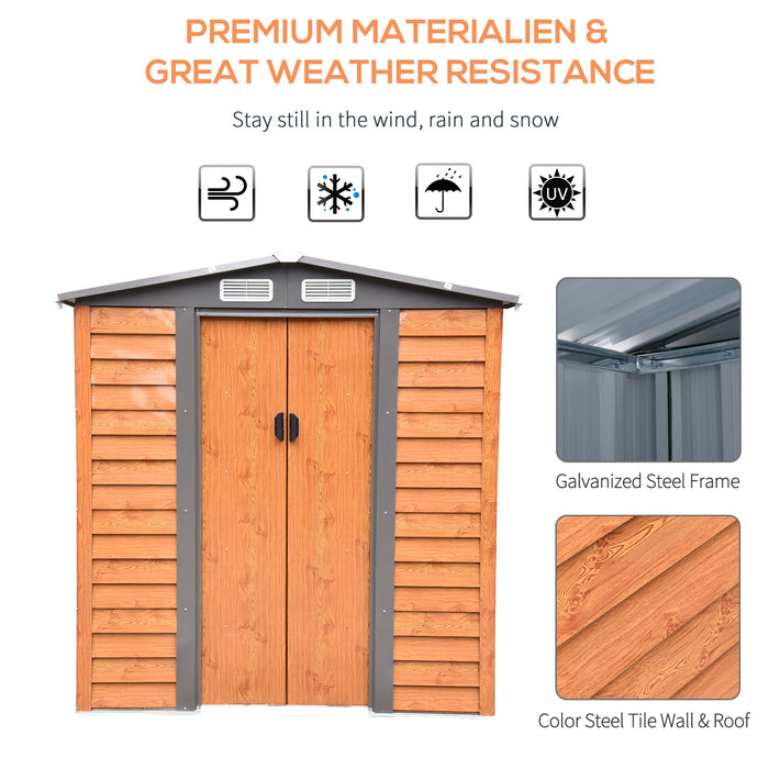 6 x 5 ft Garden Storage Shed Apex Store for Gardening Tool with Foundation and Ventilation, Brown