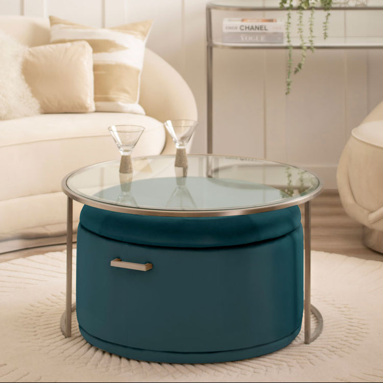 Aria Silver Coffee Table and Storage Ottoman Peacock - Set