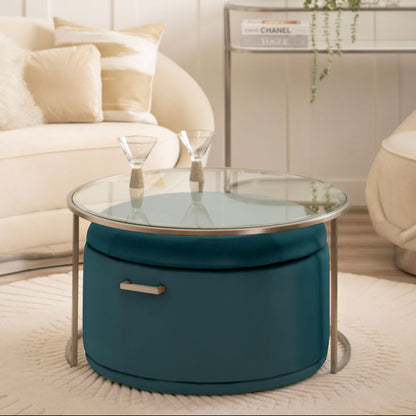 Aria Silver Coffee Table and Storage Ottoman Peacock - Set
