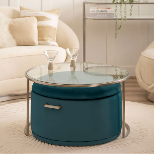Aria Silver Coffee Table and Storage Ottoman Peacock - Set