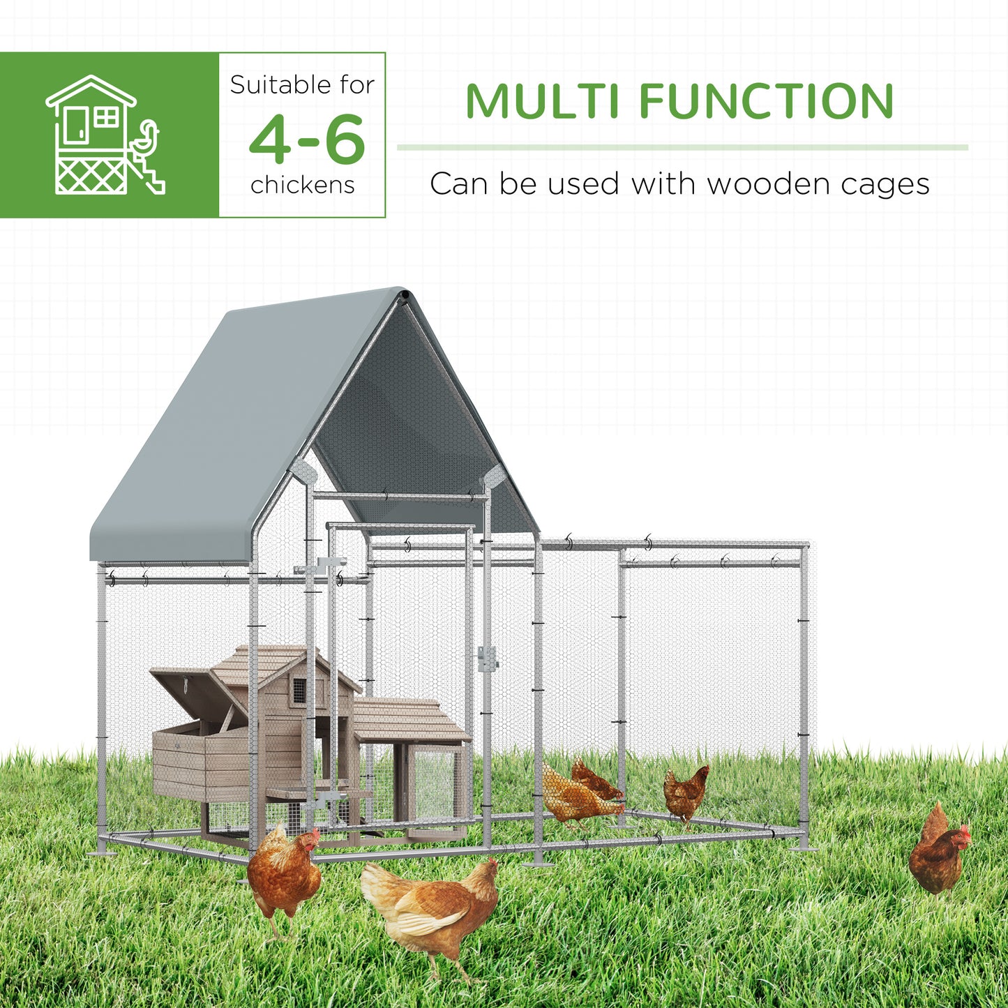Walk In Chicken Run Large Outdoor Chicken Cage Coop w/ Cover 2 x 1 x 1.7m