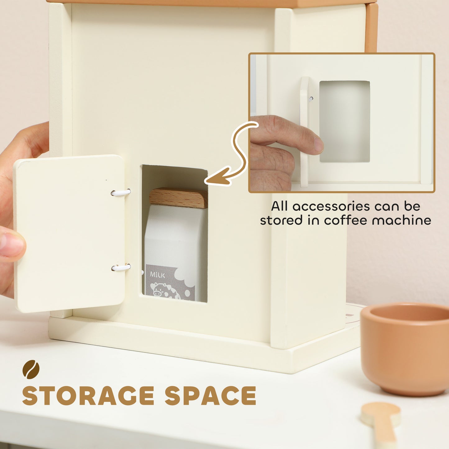 Kids Wooden Coffee Machine Toy, Pretend Role Play Toy