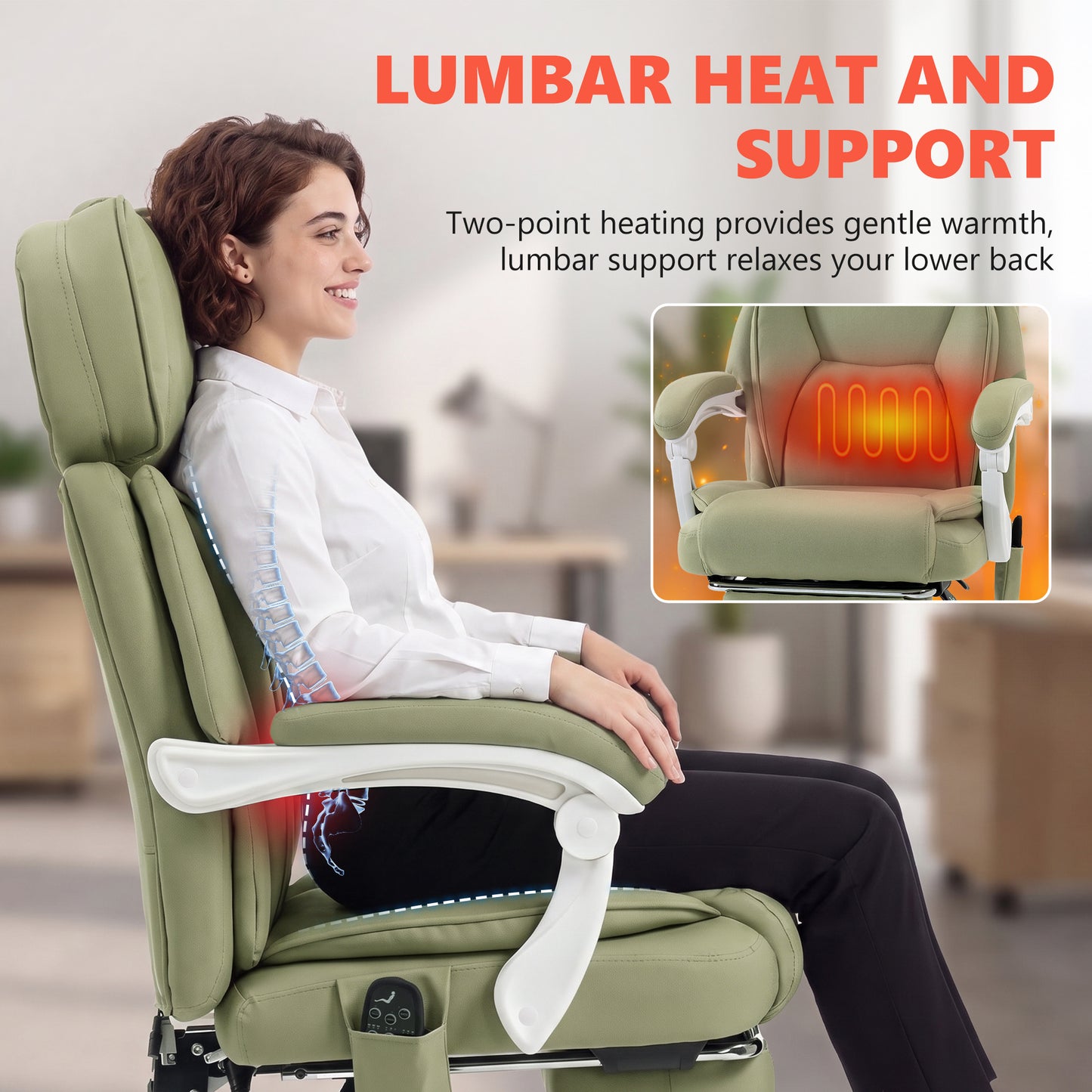 Vibration Massage Office Chair w/ Heat Reclining Function, Lime Green