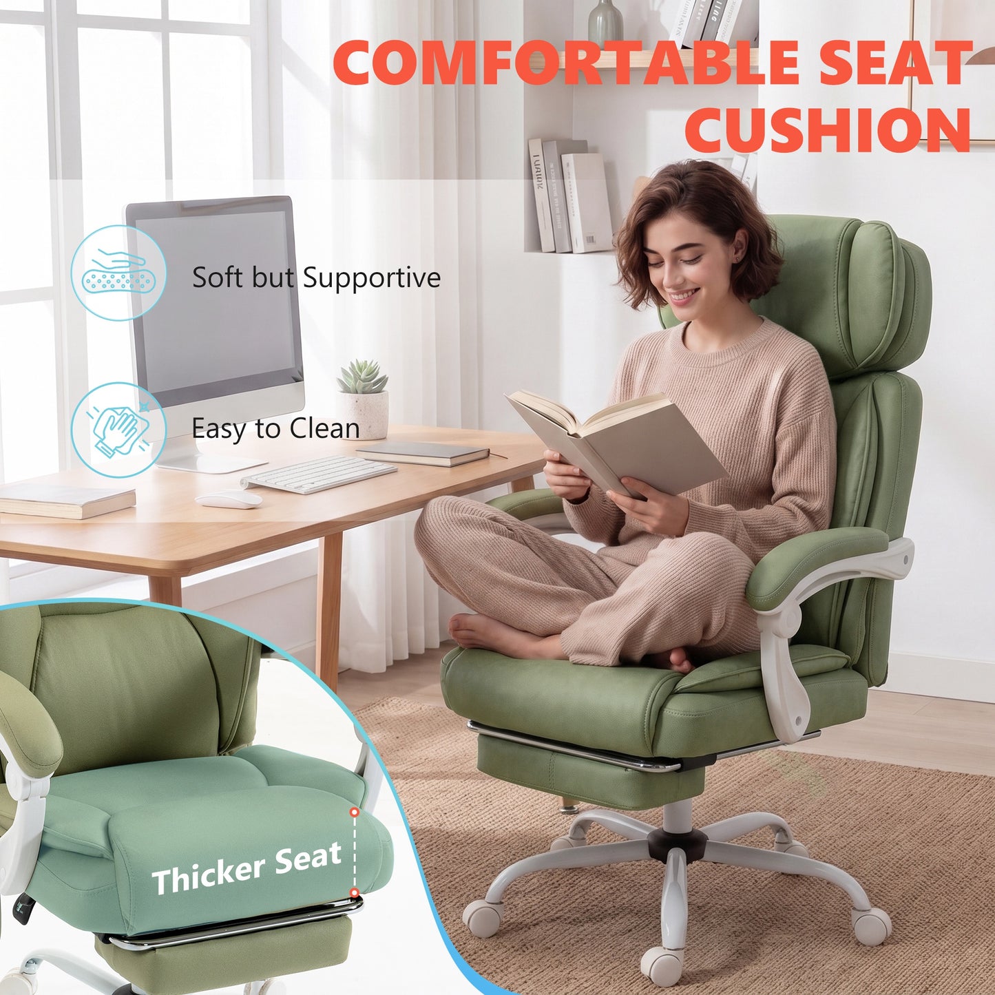 Vibration Massage Office Chair w/ Heat Reclining Function, Lime Green