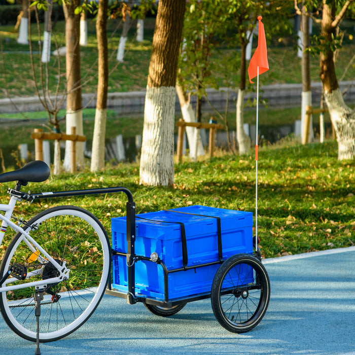 Steel Trailer for Bike, Bicycle Cargo Trailer with 65L Foldable Storage Box and Safe Reflectors, Max Load 40KG, Blue