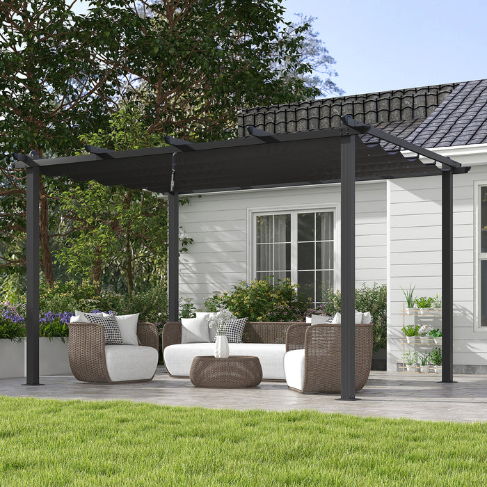 3 x 4m Aluminium Pergola with Retractable Roof, Garden Gazebo Canopy Sun Shade Shelter for Grill, Patio, Deck