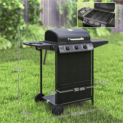 4 Burner Gas Barbecue Grill Portable Gas BBQ Grill with Lid, Black