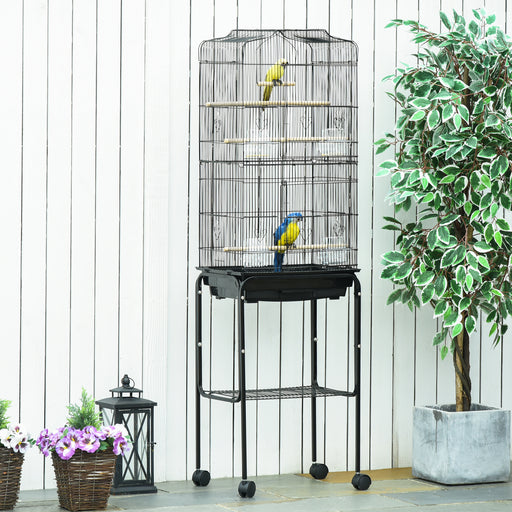 Bird Cage Budgie Cages for Finch Canary Parakeet with Stand Wheels Slide-out Tray Accessories Storage Shelf, Black 36 x 46.5 x 157 cm