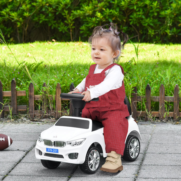 Ride on Sliding Car Baby Toddler Walker Foot to Floor Slider Stroller w/ Horn Music Working Lights Hidden Storage Big Steering Wheel White