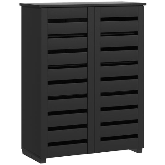 Shoe Storage Cabinet with Slatted Doors for 15 Pairs of Shoes Black