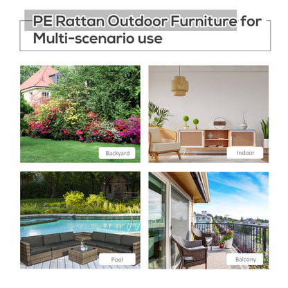 Outsunny 8 pcs Outdoor Rattan Garden Furniture Patio Sofa and Table Set with Cushions 6 Seater Corner Wicker Seat with Storage, Grey