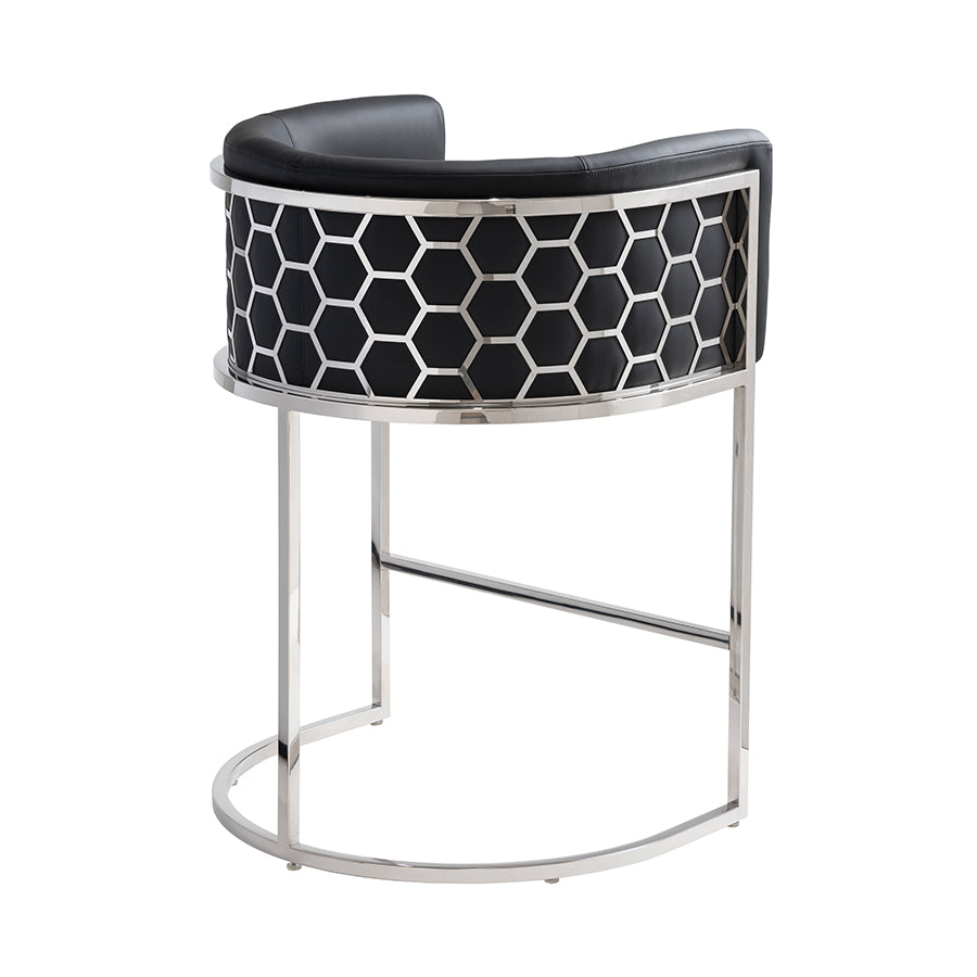 Alveare Counter Stool Silver – Black Faux Leather
