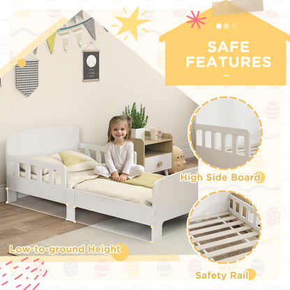 Kids Toddler Bed Frame with Safety Side Rails for 3-8 Years, White