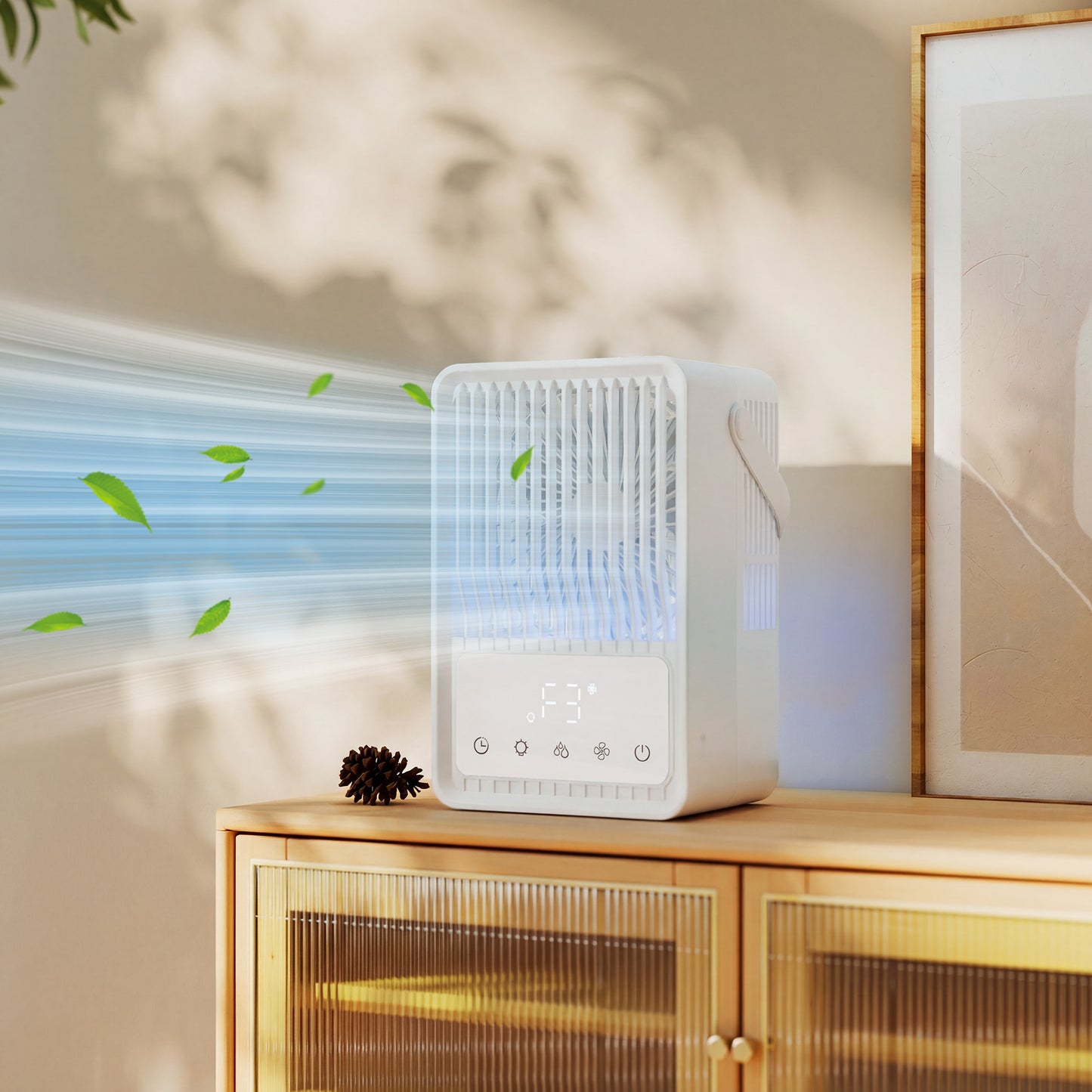 4-in-1 Mini Air Cooler with 7 Colour RGB Light, Cooling Fan, White