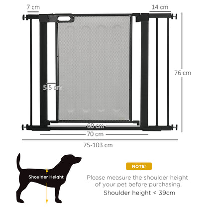 Pressure Fit Safety Gate for Doors and Stairs, Dog Gate with Auto Close, Pet Barrier for Hallways, with Double Locking, 2 Extensions Kit Black