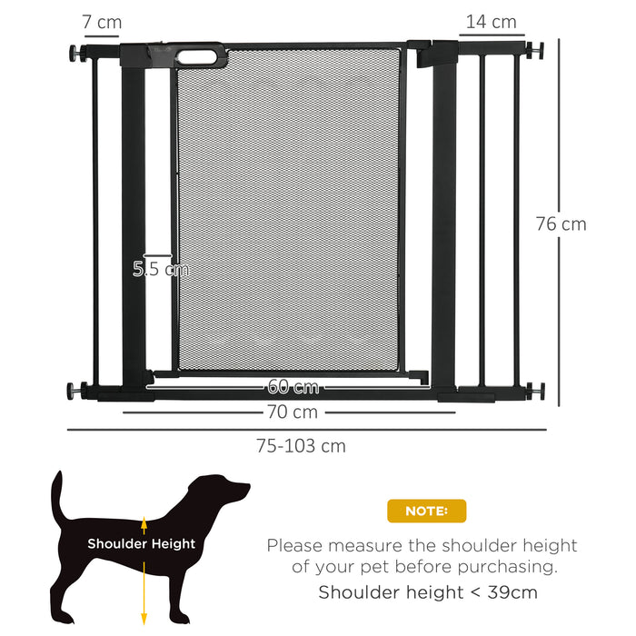 Pressure Fit Safety Gate for Doors and Stairs, Dog Gate with Auto Close, Pet Barrier for Hallways, with Double Locking, 2 Extensions Kit Black