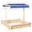 Kids Wooden Sandpit Children Cabana Square Sandbox Outdoor Backyard Playset Play Station Adjustable Canopy Bench Seat 120x120x120cm