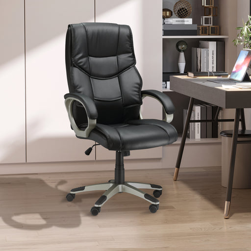 High Back Swivel Chair Computer, Home Office Computer Desk Chair with Faux Leather Adjustable Height Rocking Function Black