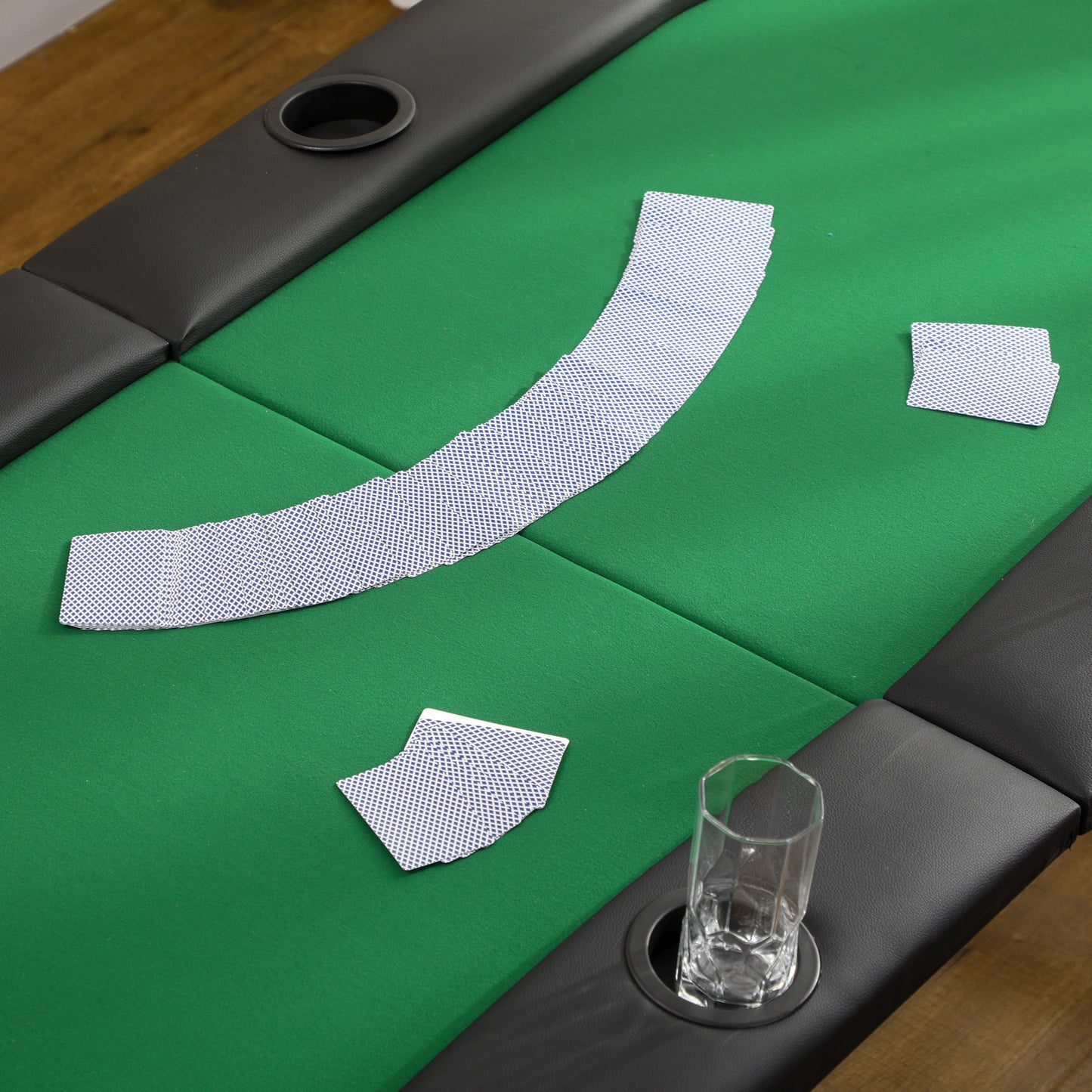 8 Player Folding Poker Table, Oval Portable Blackjack Casino Table with Cup Holder, Felt Top and Metal Base, 183 x 82 x 75cm, Green and Black