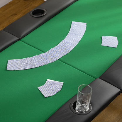 8 Player Folding Poker Table, Oval Portable Blackjack Casino Table with Cup Holder, Felt Top and Metal Base, 183 x 82 x 75cm, Green and Black