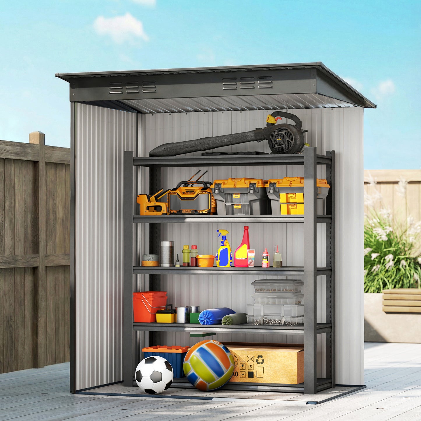 5 x 3.5ft Metal Garden Shed with Effortless Assembly, Light Grey