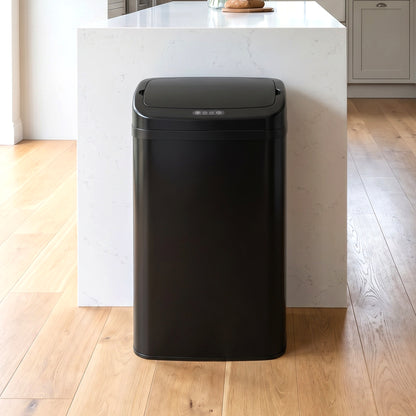 48L Sensor Bin, Stainless Steel Kitchen Bin with Automatic Soft Close Lid and Fingerprint-Proof for Recycling and Waste, Black