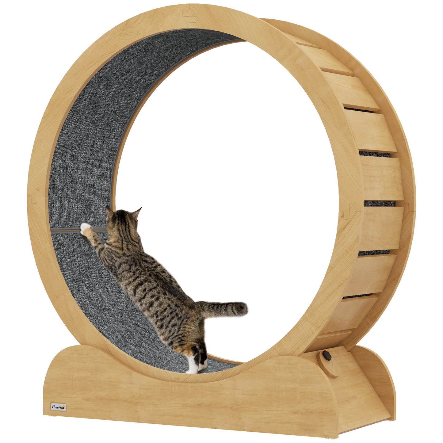 Cat Treadmill, 39.4" Wooden Cat Running Wheel with Brake, Natural