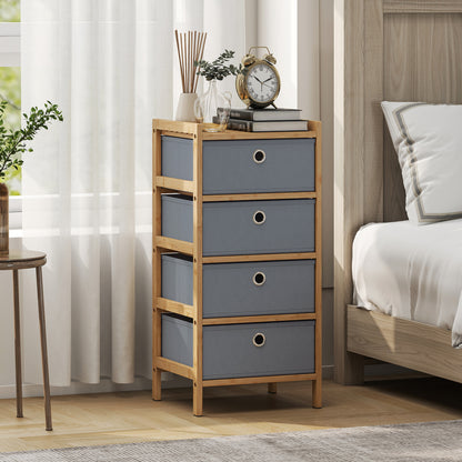 Chest of Drawers, 4 Drawers Dresser with Bamboo Frame, Light Grey