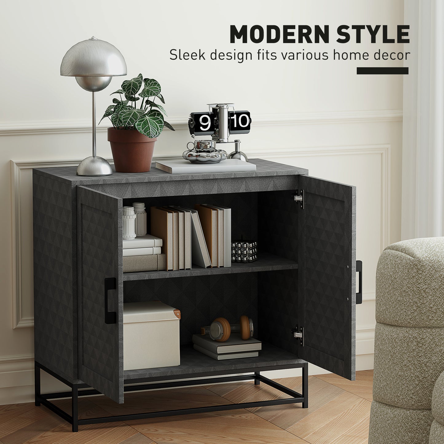 Modern Storage Cupboard with Adjustable Shelf and 2 Doors, Grey