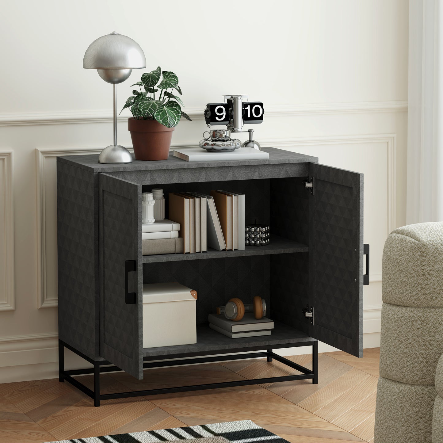 Modern Storage Cupboard with Adjustable Shelf and 2 Doors, Grey